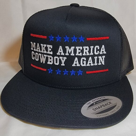 MACA Make America Cowboy Again Mesh Snapback Embroidered Flat Bill Trucker Ha… - Picture 3 of 5